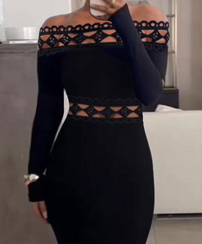 Szexi ruha Y2k divatos, sokoldalú, alkalmi, vállon kívüli csipkefoltos hosszú ujjú midi ruhák női őszre és télre Új 2023