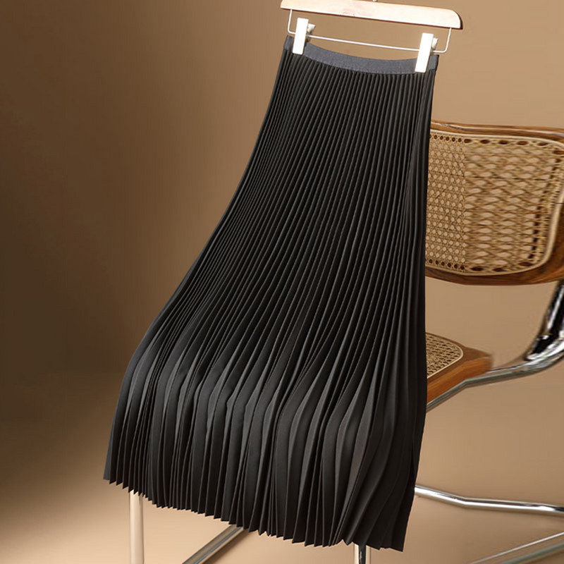 Szatén hajtogatott szoknya nőknek egyszínű parti viselet szoknya A-vonalú elasztikus derékú divatszoknyák női sokoldalú szoknyák nagy méretű