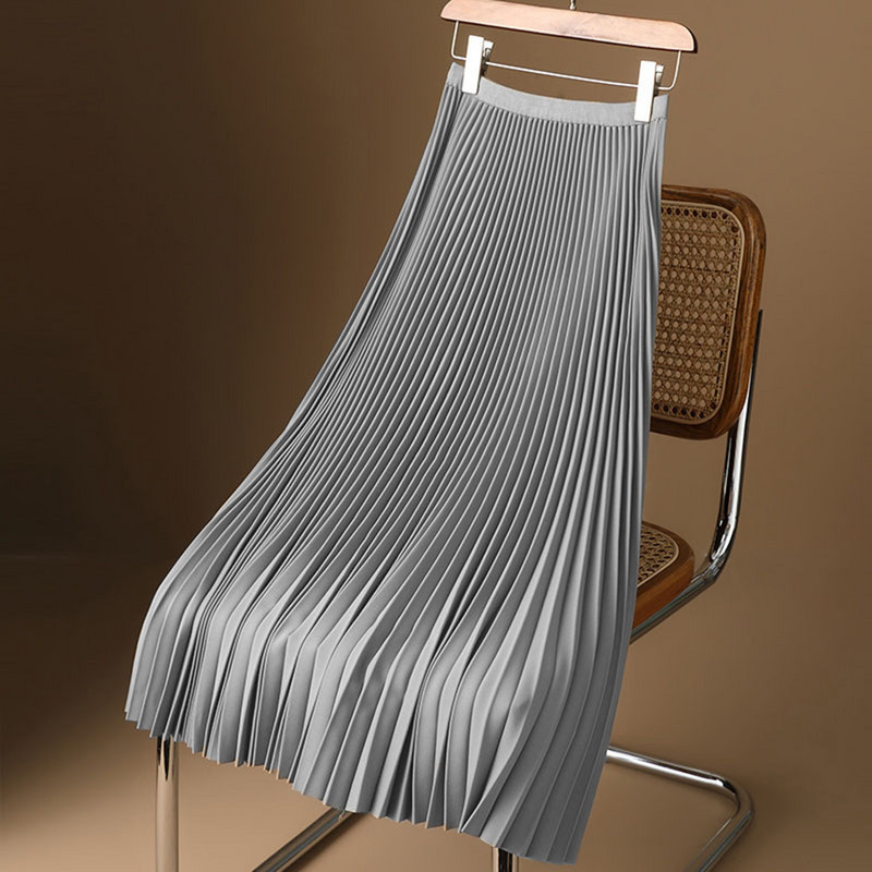Szatén hajtogatott szoknya nőknek egyszínű parti viselet szoknya A-vonalú elasztikus derékú divatszoknyák női sokoldalú szoknyák nagy méretű