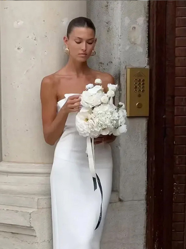 Divatos szexi masni pánt nélküli ruhák női fehér midi ruha hát nélküli ujjatlan Bodycon 2024 női elegáns új party klub köntösök