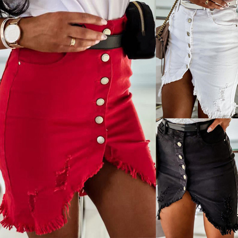 Nyári női szoknyák magas derekú nyitott elöl Egysoros szakadt Bodycon Térdig érő szoknya Office Lady Женские юбки