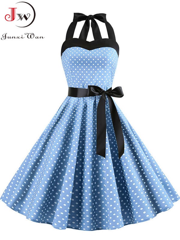 Szexi kötőfékes buliruha Női Nyári Hát nélküli Vintage Ruhák Retro Rockabilly Swing Köntös Női Elegáns Midi Sundress