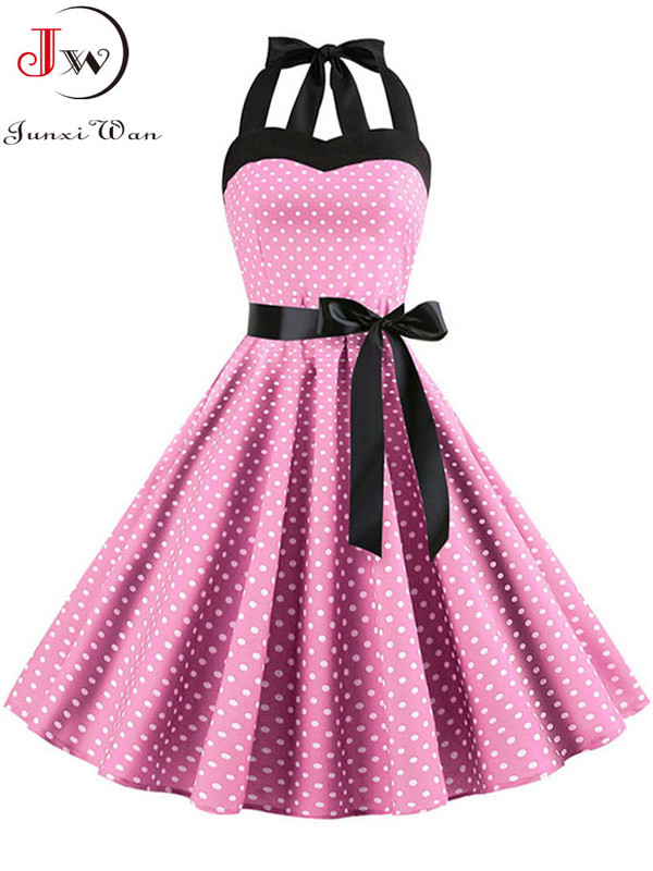 Szexi kötőfékes buliruha Női Nyári Hát nélküli Vintage Ruhák Retro Rockabilly Swing Köntös Női Elegáns Midi Sundress