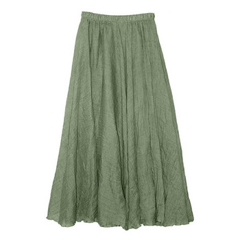 Лятна елегантна дамска ленена свободна дълга пола Boho Свежо и естествено зелено в бохемски стил Поли с люлеещ се подгъв Празнично облекло 2024