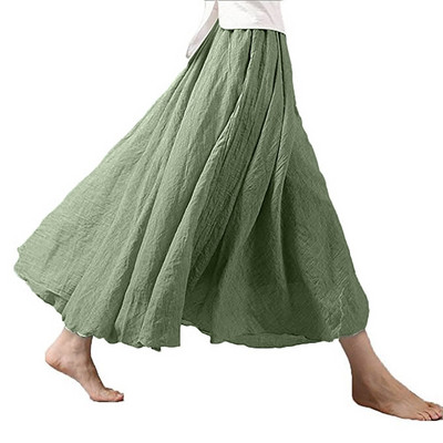 Καλοκαιρινά κομψά γυναικεία λευκά είδη Boho φαρδιά μακριά φούστα Φρέσκια και φύση πράσινη μποέμικη φούστες με στριφώματα εορταστικά ρούχα 2024