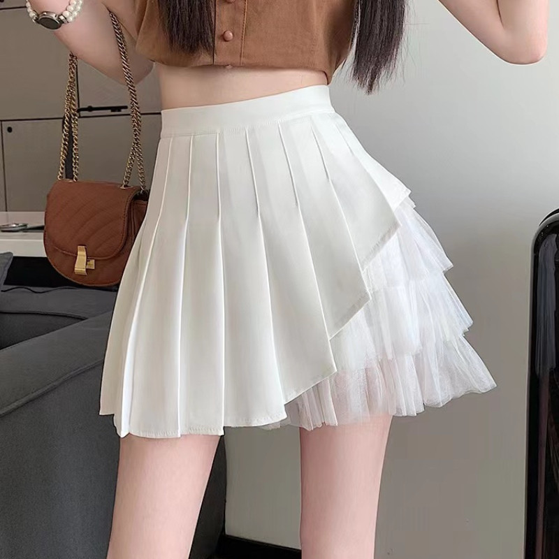 Deeptown hálós ráncos patchwork női mini szoknya Fairycore fekete édes esztétika rövid szoknya Fehér alkalmi szoknya Preppy stílus