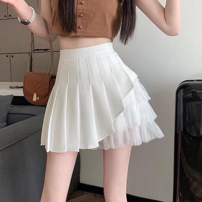 Deeptown hálós ráncos patchwork női mini szoknya Fairycore fekete édes esztétika rövid szoknya Fehér alkalmi szoknya Preppy stílus