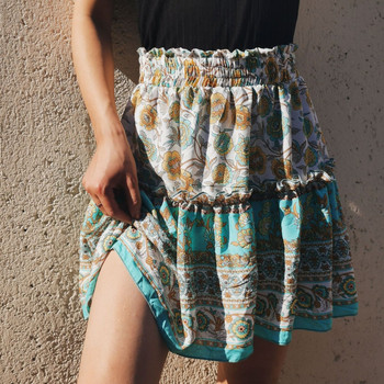 Ново през лятото Boho Плажна широка къса пола с флорален принт Дамска мода 2023 г. с волани Ежедневни празнични широки поли Улично облекло Сладко