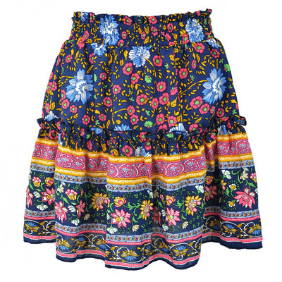 Νέο Καλοκαίρι Floral Print Boho Beach Φαρδιά κοντή φούστα Γυναικείες 2023 Μόδα βολάν Casual Holiday Loose φούστες Streetwear Sweet