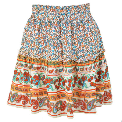Νέο Καλοκαίρι Floral Print Boho Beach Φαρδιά κοντή φούστα Γυναικείες 2023 Μόδα βολάν Casual Holiday Loose φούστες Streetwear Sweet