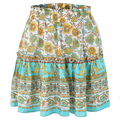 Νέο Καλοκαίρι Floral Print Boho Beach Φαρδιά κοντή φούστα Γυναικείες 2023 Μόδα βολάν Casual Holiday Loose φούστες Streetwear Sweet