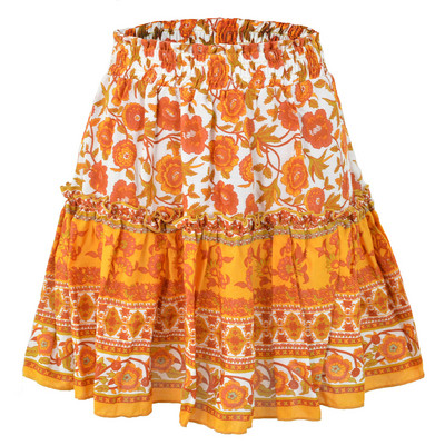 Νέο Καλοκαίρι Floral Print Boho Beach Φαρδιά κοντή φούστα Γυναικείες 2023 Μόδα βολάν Casual Holiday Loose φούστες Streetwear Sweet