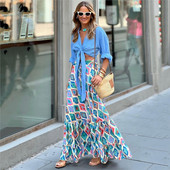 Boho Γυναικείες μακριές φλοράλ φούστες Καλοκαιρινό φθινόπωρο χαλαρή casual φούστα Μόδα ελαστική μέση Μεγάλο στρίφωμα μακριά παραλία γυναικεία ρούχα