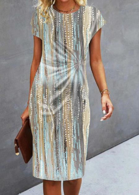 Női ruhák 2023-as nyári divat, pöttyös mintás alkalmi, bő, kerek nyakú, rövid ujjú, dörzsölt napi Midi ruha