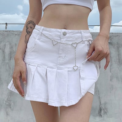 Harajuku Punk Y2K farmer mini redőzött szoknya női nyári magas derekú farmernadrág rövidnadrág szoknya női fodros koreai