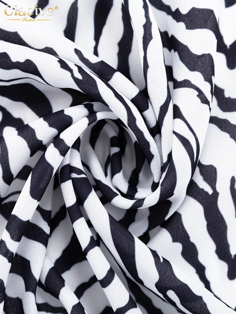 Clacive szexi V-nyakú mintás elegáns ruhák női divatos, hosszú ujjú, hasított midi ruha, női alkalmi Bodycon zebra buli ruha