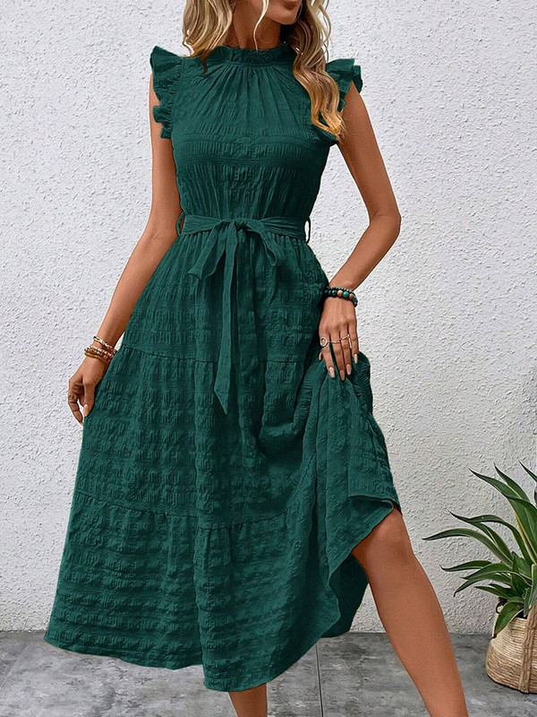 Elegáns női új nyári ruha divatos fül-szegély repülő ujjú, fűzős irodai női midi ruhák női köntös Femme Vestidos