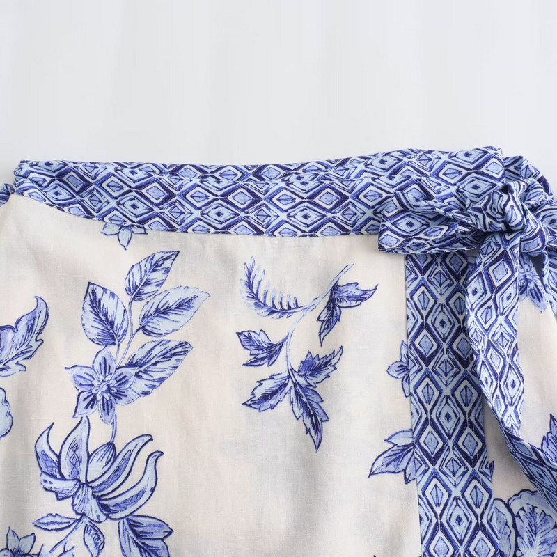 TRAF 2024 virágos miniszoknya női csomós, magas derekú női szoknyák nyári strand rövid szoknyák nőknek Print Boho női szoknyák