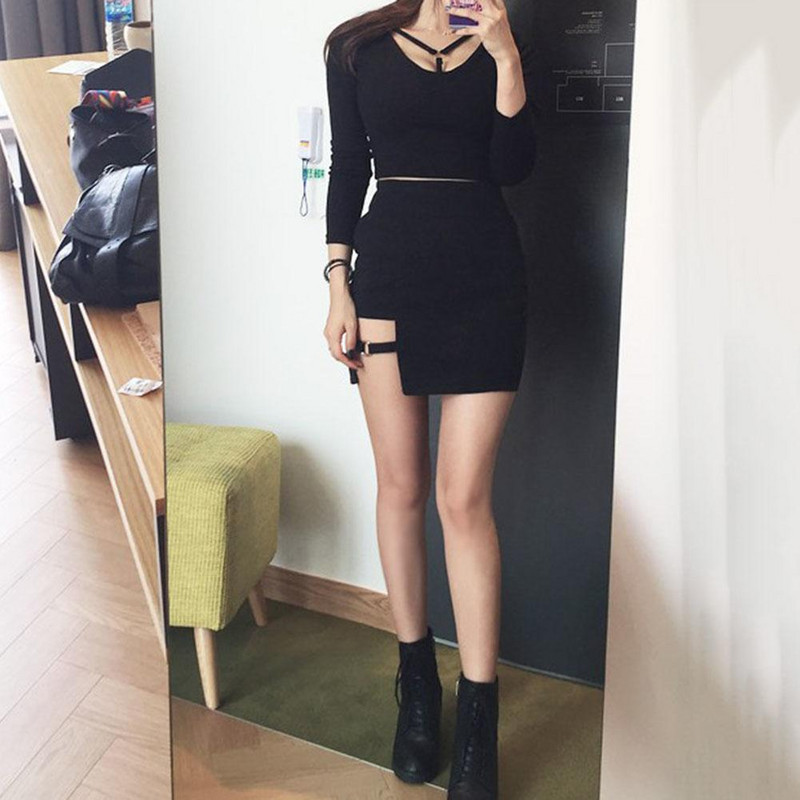 Gótikus harajuku egyéni szoknya női fém gyűrűs pánttal, fekete magas derekú Bodycon szoknya nyári punk miniszoknya hölgyeknek 2021