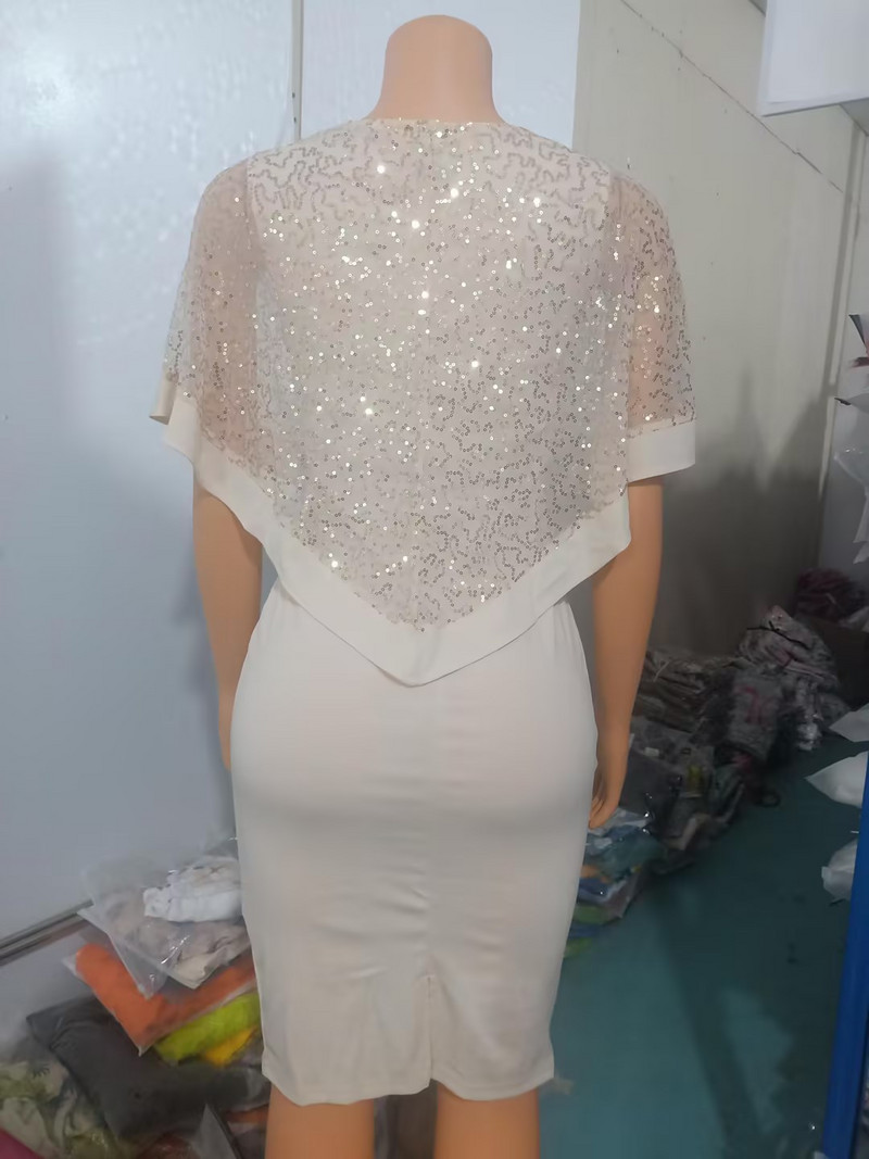 Női ruhák nyári divat köpeny ujjú kontrasztos flitteres hasított alkalmi kerek nyakú fél ujjú sima napi testes Midi ruha