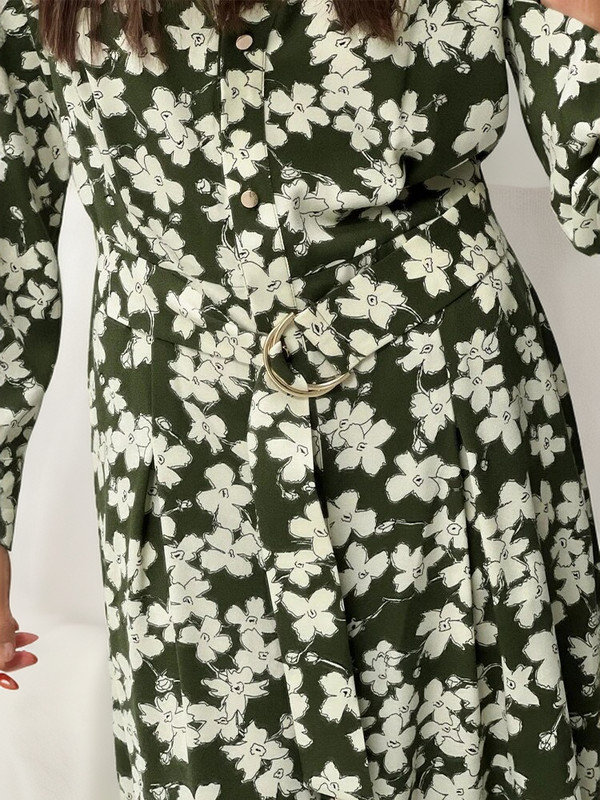 ZaracosHm2024 tavaszi új női hajtóka hosszú ujjú derék virágos Resort stílusú nyomott ing stílusú midi ruha