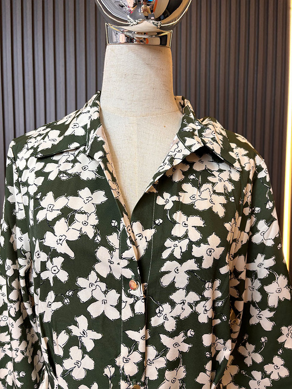 ZaracosHm2024 tavaszi új női hajtóka hosszú ujjú derék virágos Resort stílusú nyomott ing stílusú midi ruha