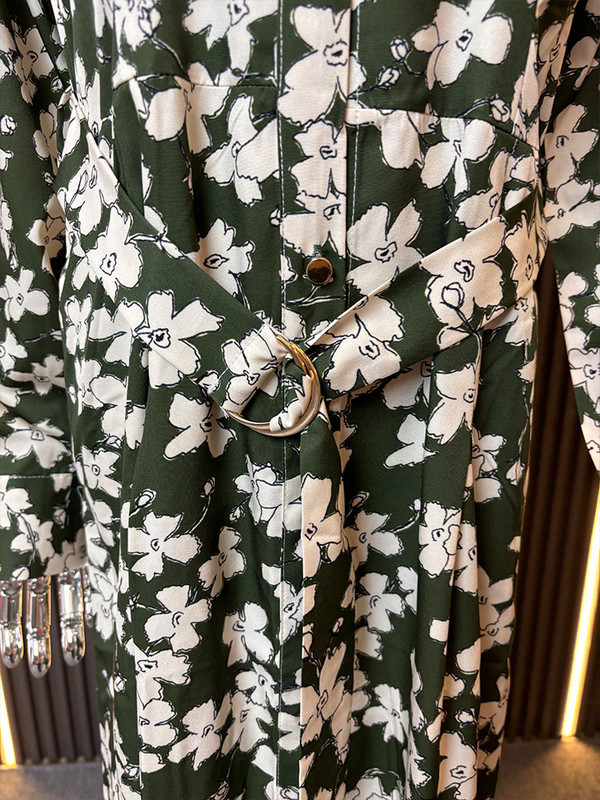 ZaracosHm2024 tavaszi új női hajtóka hosszú ujjú derék virágos Resort stílusú nyomott ing stílusú midi ruha