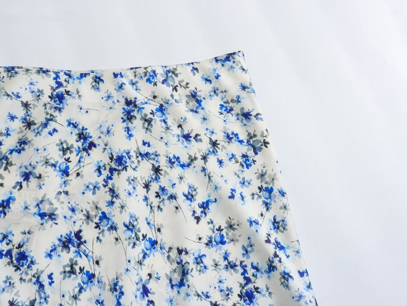 Tangada 2024 női virágmintás szatén szoknya magas derekú cipzárral női hosszú szoknya 6X069