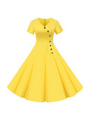 Kauzális nyári női ruha, egyszínű, V nyakú, 1950-es évek elegáns, retro, irodai parti napruha Midi köntös