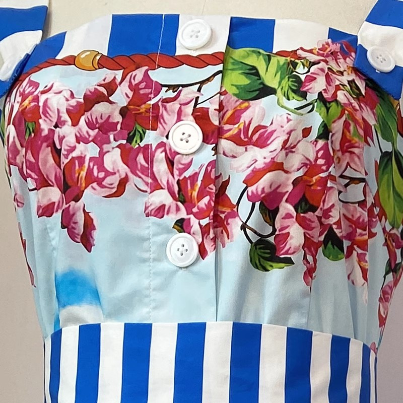 Nyári ünnep gombok Spagetti pántos ruha, kifutó, női, egysoros virágmintás tengerparti vakáció Midi Vestidos Camisole