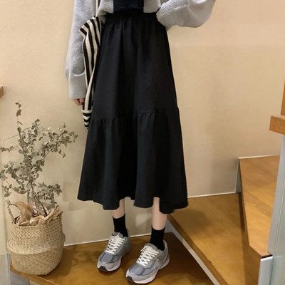 Lucyever Vintage borvörös kordbársony szoknya női őszi téli szabálytalan midi szoknya női magas derekú hosszú, A-vonalú redőzött szoknya