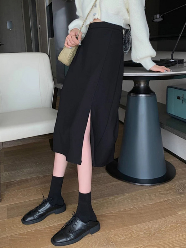 Fekete szoknyák Női lábszárközépig érő, főiskolai A-vonalú, magas derekú koreai stílus OL Minden meccs barátok Utcai ruházat Elegáns női alsó