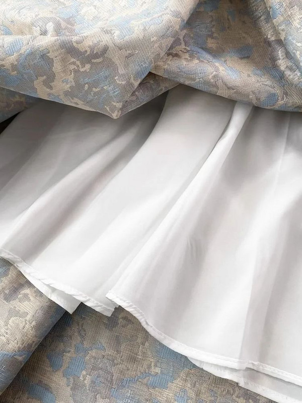 Nyári elegáns virágos Jacquard estélyi buliruha női ujjatlan, négyzet alakú gallérral, cipzárral, pillangós övvel, báli ruhával