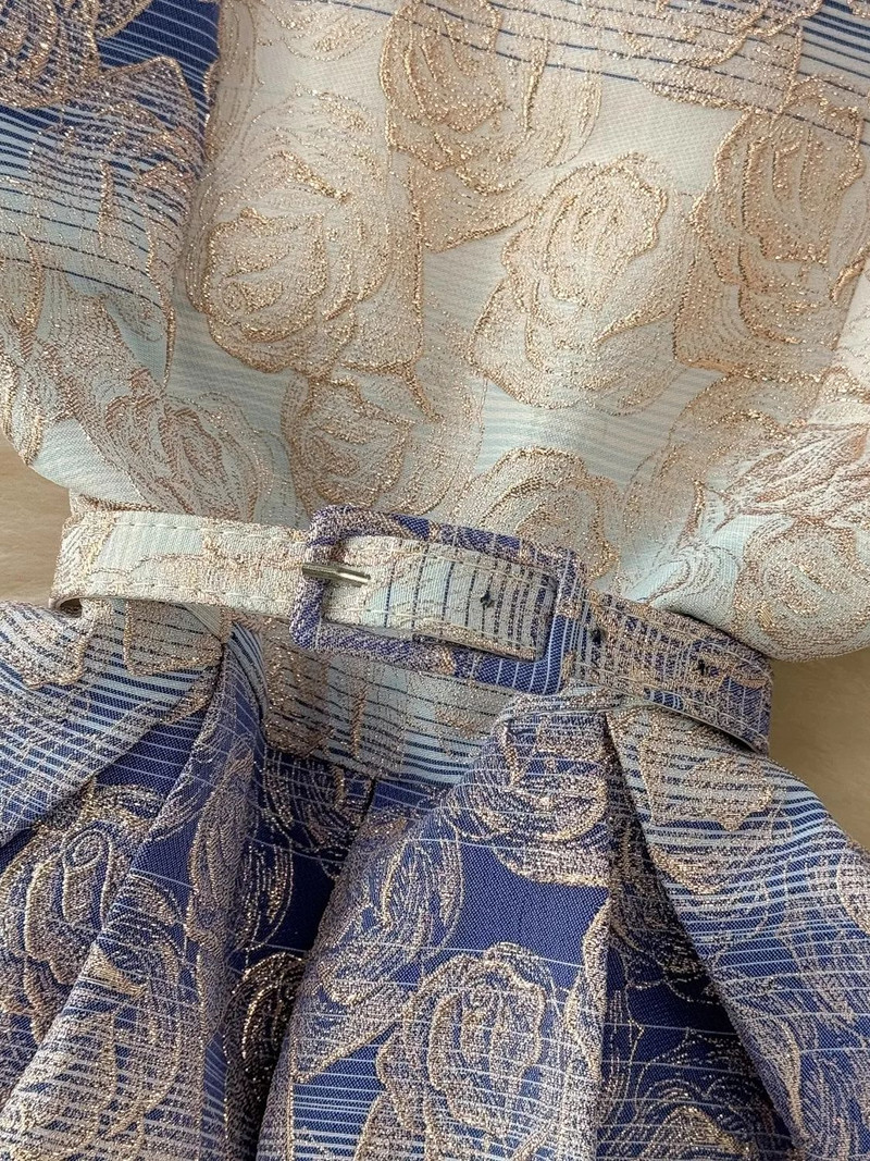 Elegáns nyári francia születésnapi virágos hímzett jacquard ruha női elegáns ujjatlan öv, vékony mellény, tartályos Midi party vestidos