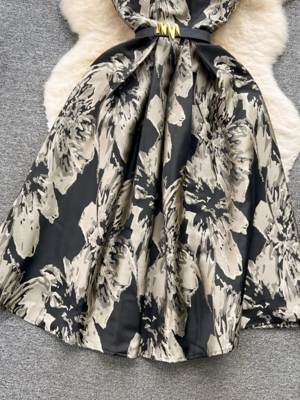 Női Vintage buliruha Nyári Elegáns Magas derekú, Karcsú A-vonalú Midi Ruha Négyszögletes Nyakú Ujjatlan Nyomtatott Hosszú Köntös Vestidos