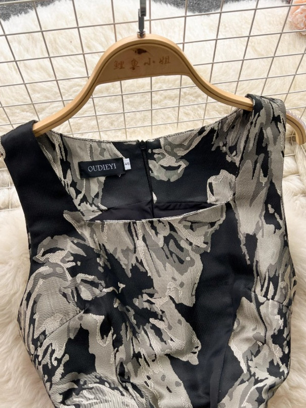 Női Vintage buliruha Nyári Elegáns Magas derekú, Karcsú A-vonalú Midi Ruha Négyszögletes Nyakú Ujjatlan Nyomtatott Hosszú Köntös Vestidos