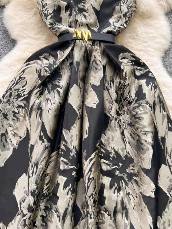 Női Vintage buliruha Nyári Elegáns Magas derekú, Karcsú A-vonalú Midi Ruha Négyszögletes Nyakú Ujjatlan Nyomtatott Hosszú Köntös Vestidos