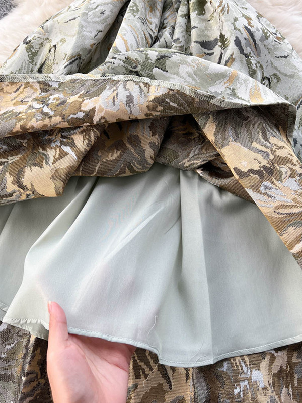 FTLZZ Summer Elegant Női O-nyakú ujjatlan térdig érő ruha Vintage Lady Empire vékony virágmintás ruha övvel