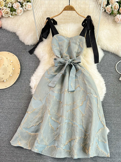 FTLZZ Лятна дамска секси рокля с флорални щампи презрамки Ежедневна дамска плажна рокля A-line Midi Dress