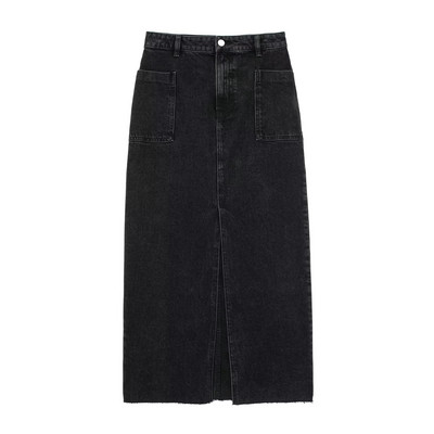 TRAF Fashion Midi szoknya Vintage Streetwear szoknyák női magas derekú fekete farmer szoknya női hasított Jean hosszú szoknyák nőknek
