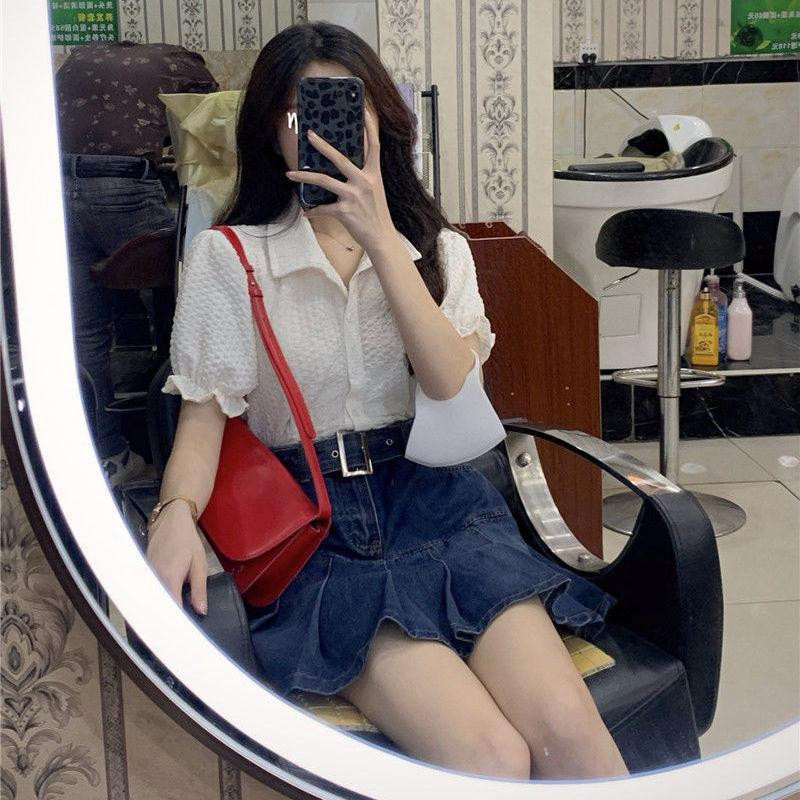 Dögös lány farmer szoknya női rakott szoknya Y2k divat, alkalmi egyetemi stílusú, magas derekú, vékony koreai utcai irodai női rövid szoknya