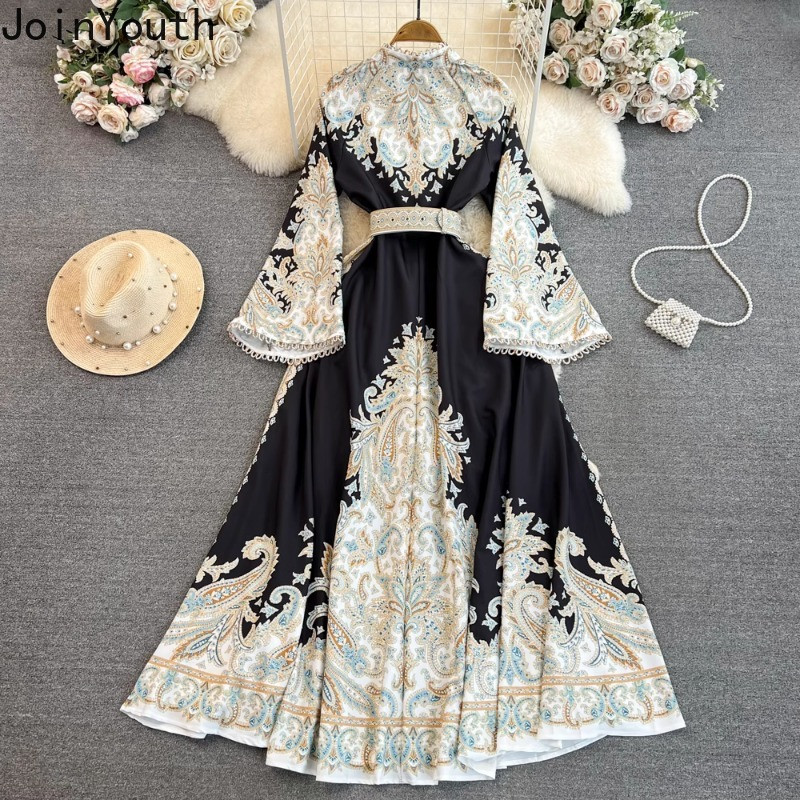 Fényes ujjú elegáns ruhák női álló nyakkal, vékony derékkal, egysoros Vestidos De Mujer koreai elegáns vintage nyári maxi ruha