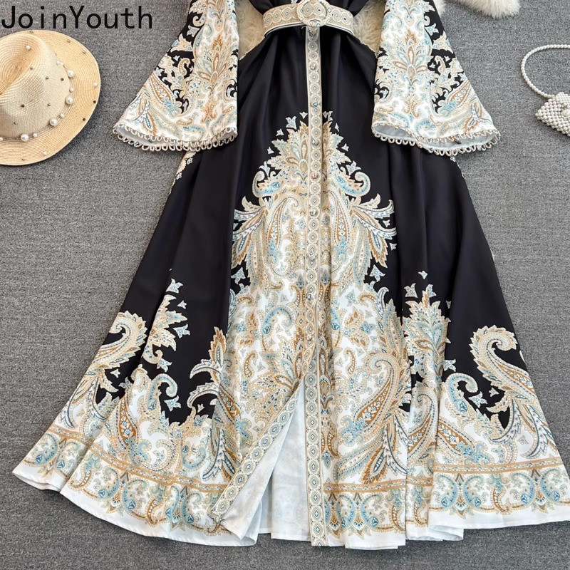 Fényes ujjú elegáns ruhák női álló nyakkal, vékony derékkal, egysoros Vestidos De Mujer koreai elegáns vintage nyári maxi ruha