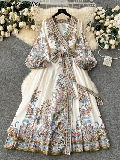 Robe Femme Été Korea Vintage Print Vestidos Plisseeritud sidemega Naiste riided Mood õhukese vöökohaga ülisuured kleidid naistele 2024