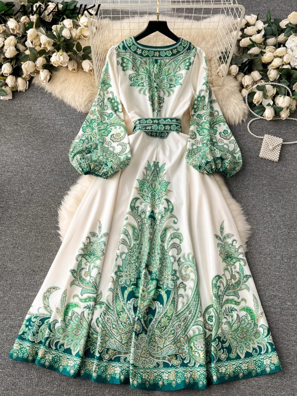 Köntös Femme Été koreai vintage nyomat Vestidos hajtogatott kötszer női ruhák divatos karcsú derék túlméretes női ruhák 2024