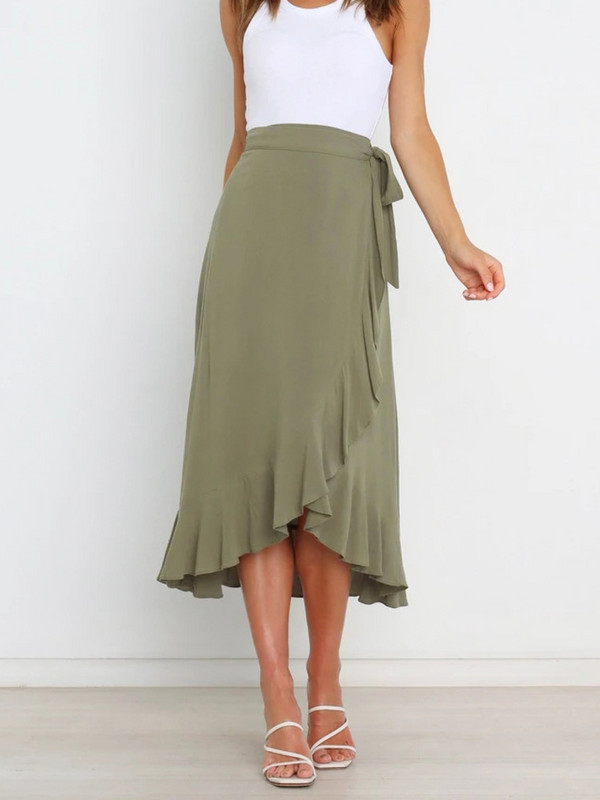 Nyári hosszú női szoknyák 2024 divatos, fűzős, szabálytalan egyszínű magas derekú Bodycon fekete szoknya női rózsaszín sifon szoknya