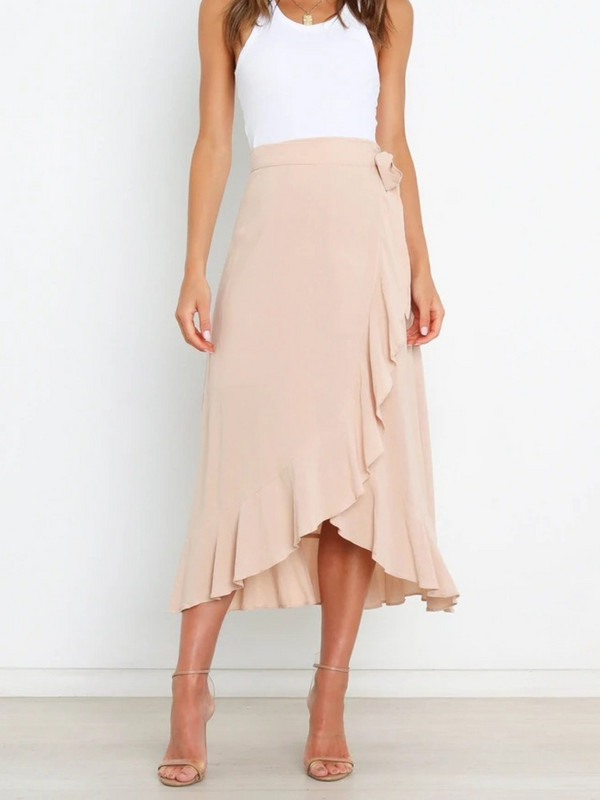 Nyári hosszú női szoknyák 2024 divatos, fűzős, szabálytalan egyszínű magas derekú Bodycon fekete szoknya női rózsaszín sifon szoknya