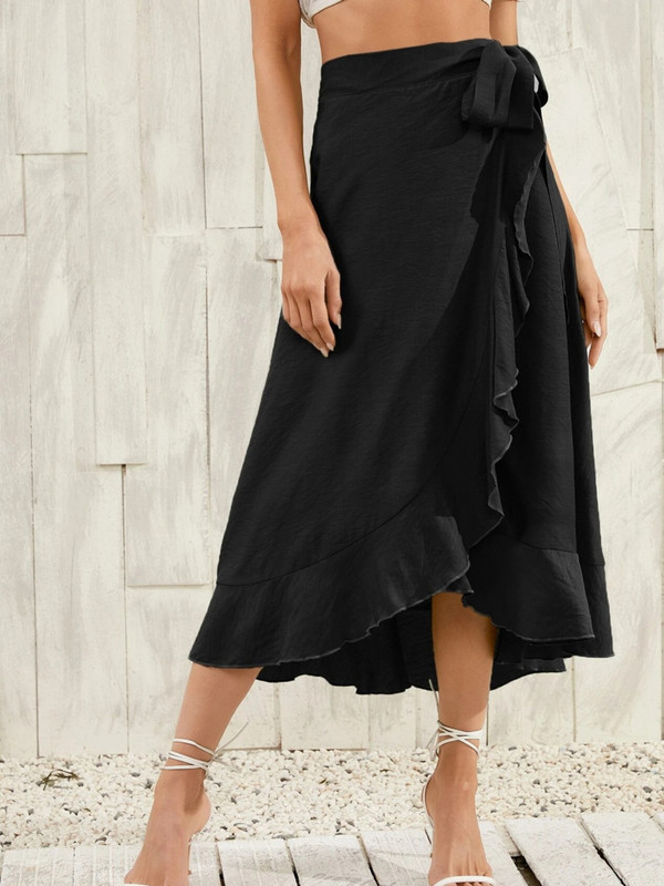 Nyári hosszú női szoknyák 2024 divatos, fűzős, szabálytalan egyszínű magas derekú Bodycon fekete szoknya női rózsaszín sifon szoknya