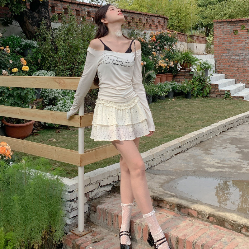 Mélyvárosi fodros Fairycore női mini szoknya édes csipke masni réteges patchwork pont rövid szoknya Elegáns aranyos koreai stílusú szoknya