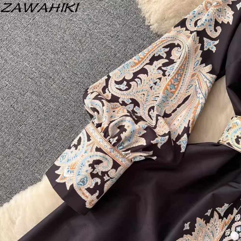 Vestidos női ruházat, hosszú női ruhák, retro fekete temperamentumos hímzés, lehajtható gallér Ropa Mujer karcsú deréknyomat